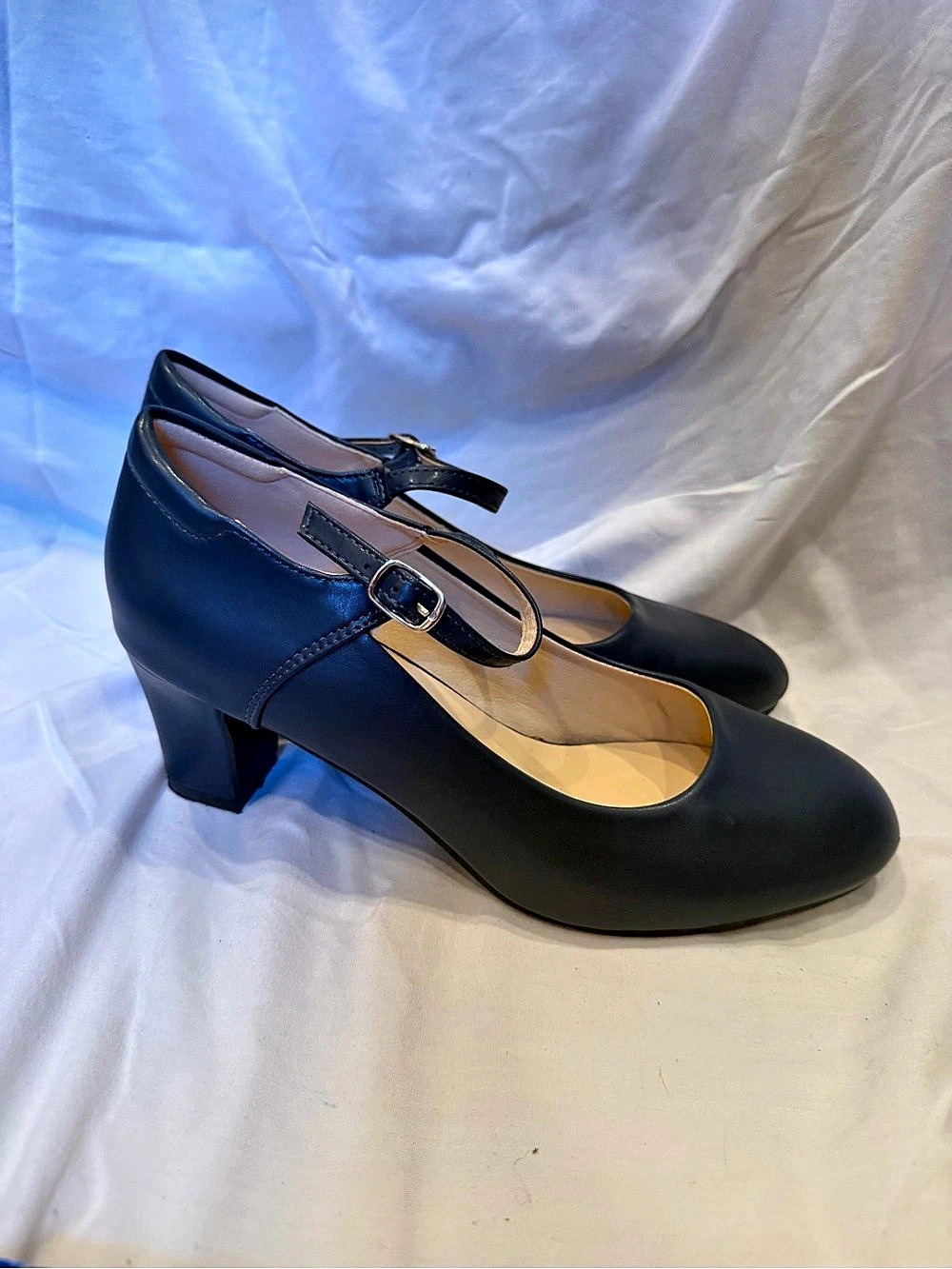 Chic Navy Mary Jane Blue Ankle Strap Ballroom Dance Heel Like New